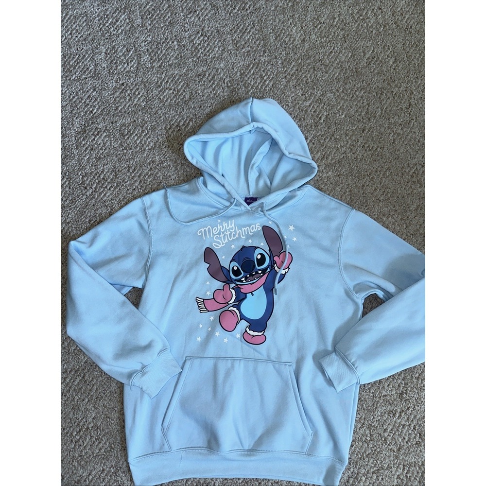 Womens Disney's Lilo and Stitch Hoodie Blue Merry Stitchmas Christmas SZ 4/6‎